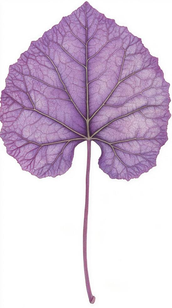 A Stunning Close-Up of a Single Purple Leaf Botanical Photography Exhibiting Intricate Vein Details photo