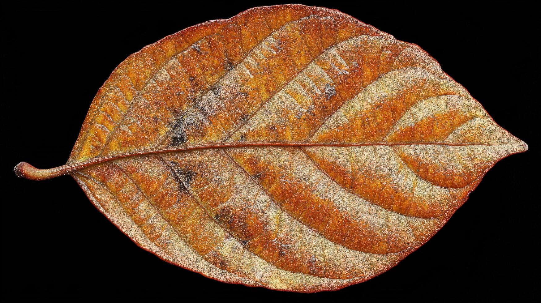 Intricate Details of a Dried Autumn Leaf Against a Black Background A Close-Up Macro Photography photo