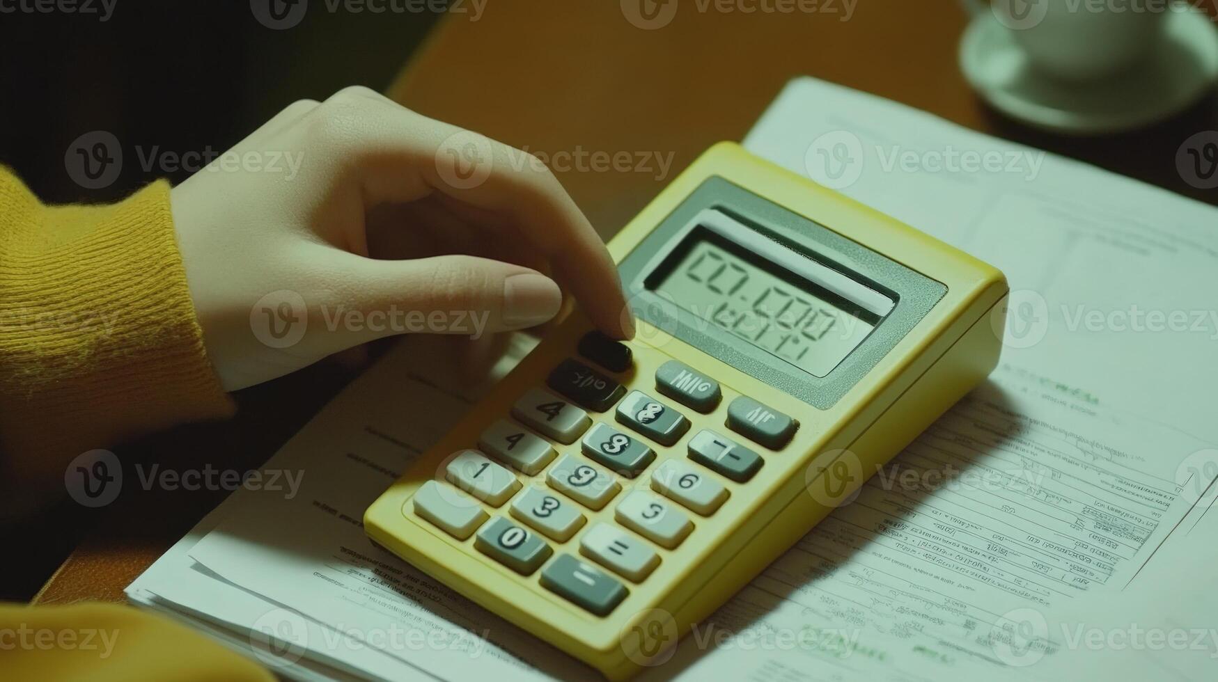 A person using a calculator on a desk photo