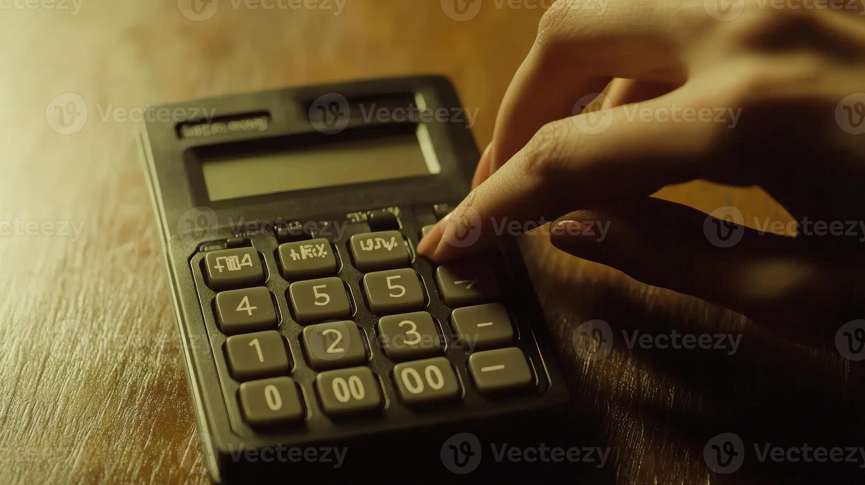 A person's hand is on top of a calculator photo