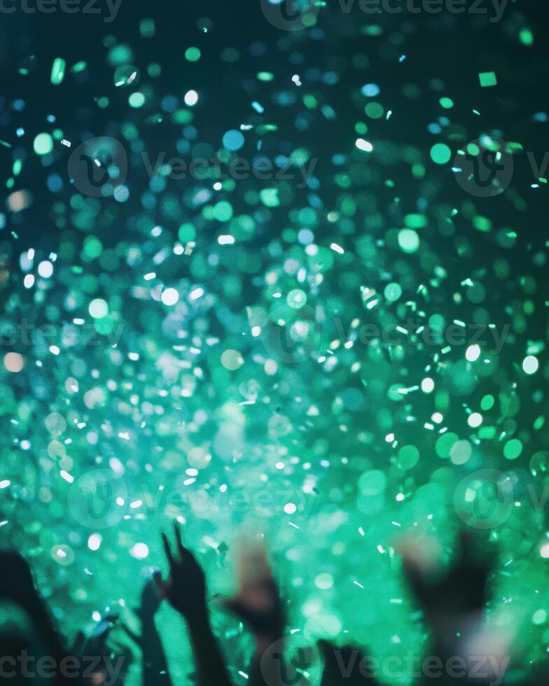 Emerald Green Confetti Rain at a Vibrant Concert An Electrifying Night of Music and Celebration photo