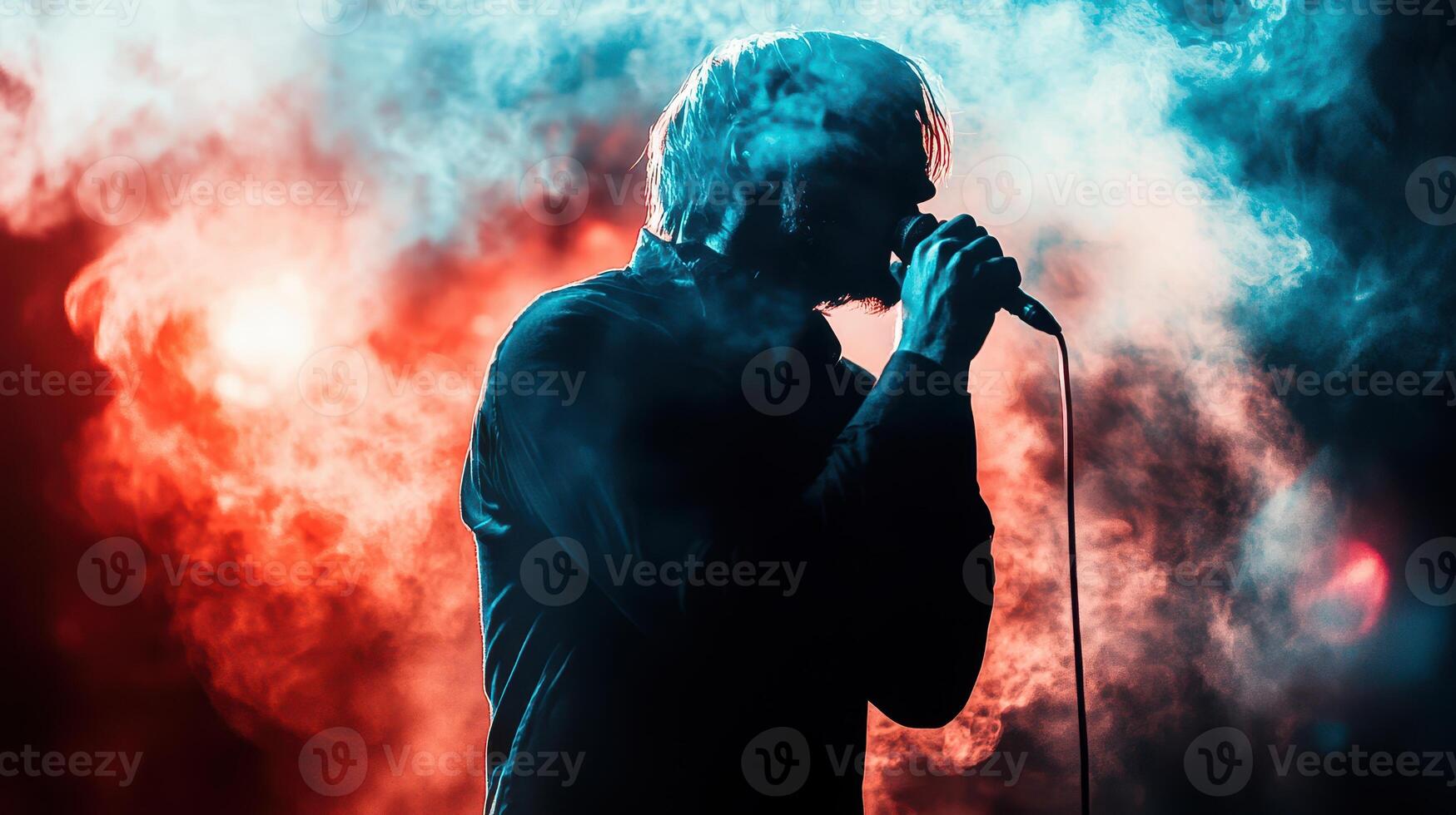 A Powerful Singer on Stage in Smoky Atmosphere A Captivating Concert Performance photo