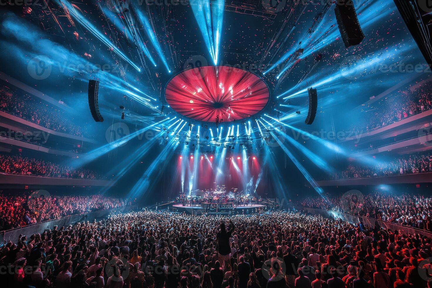 Spectacular Live Concert at a Massive Indoor Arena A Sea of Fans Under a Stunning Light Show photo