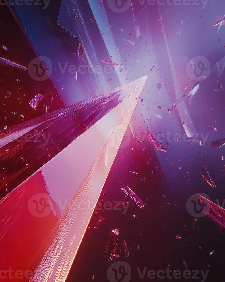 Abstract Digital Art Ascending Through Shattered Prisms of Crimson and Violet photo
