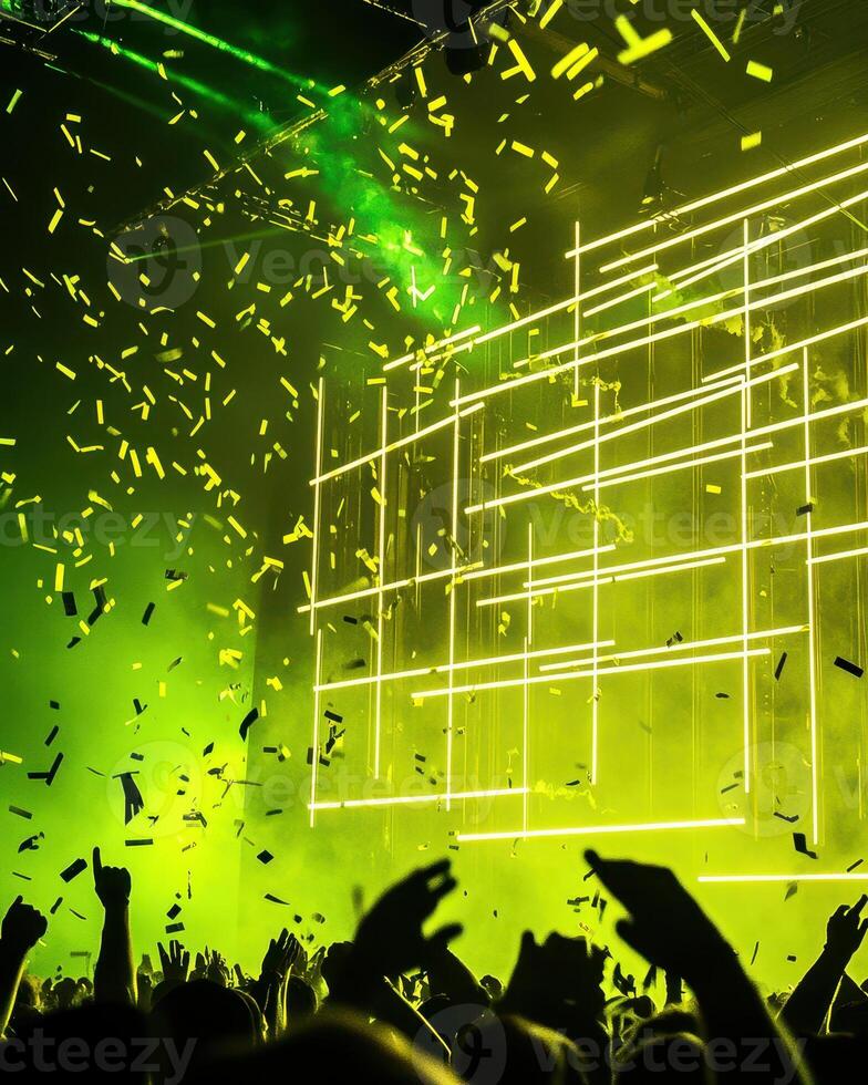 Electric Concert Green Laser Lights and Confetti Celebration photo
