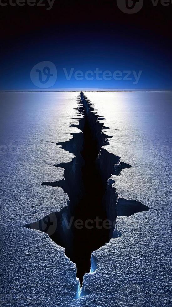 A large crack in the ice is shown photo