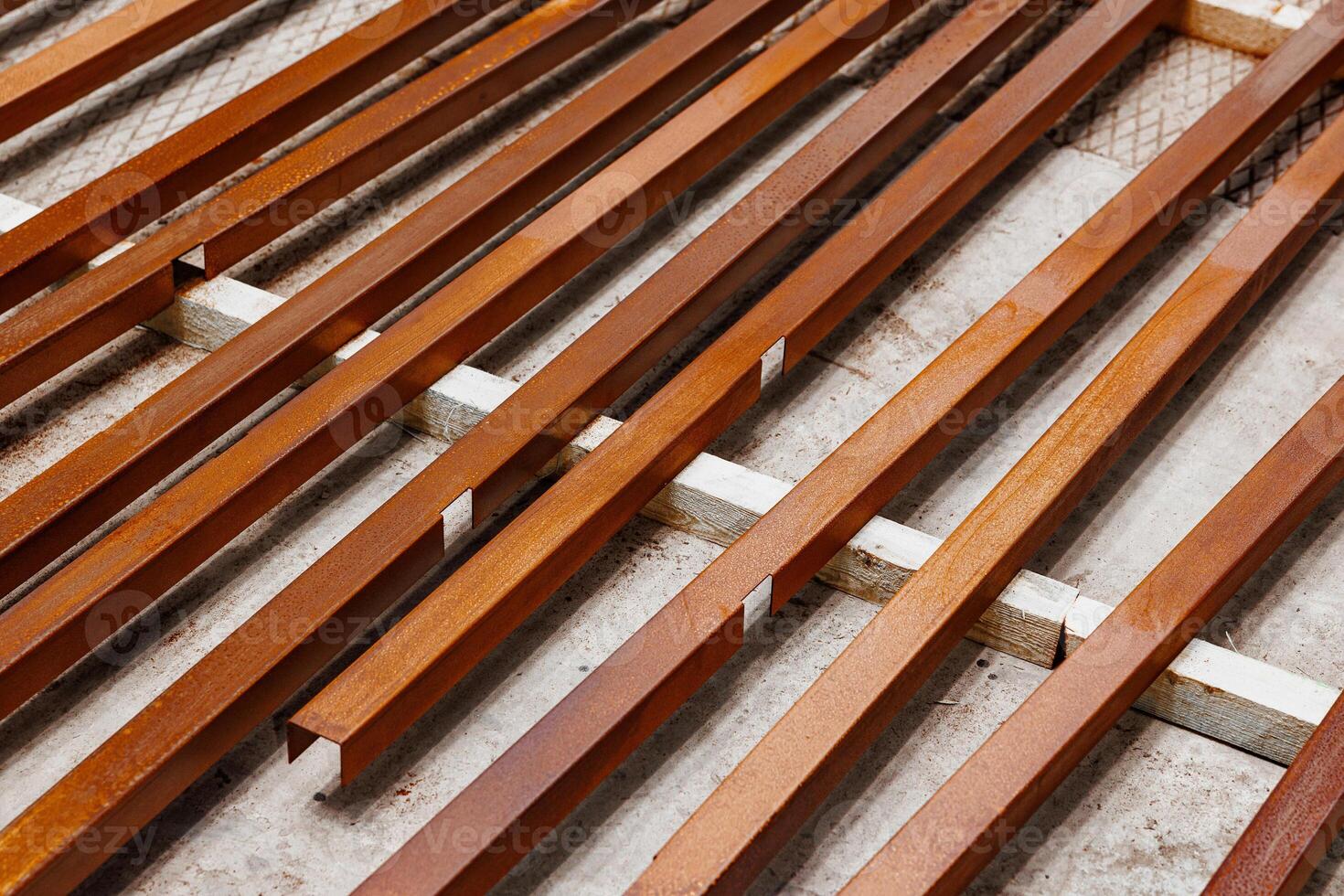 Intersecting Horizons A Study in Diagonal Metal Beams Creating a Dynamic Play of Light and Shadow photo