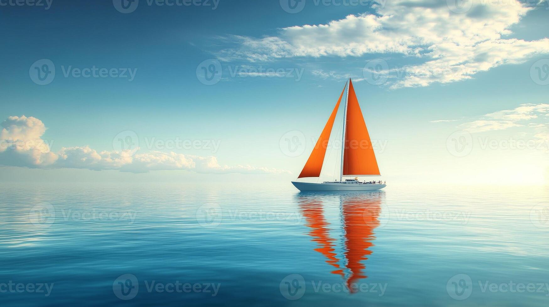 cruise ship in deep blue waters, with orange sails, which emphasizes the style and energy of sea travel photo