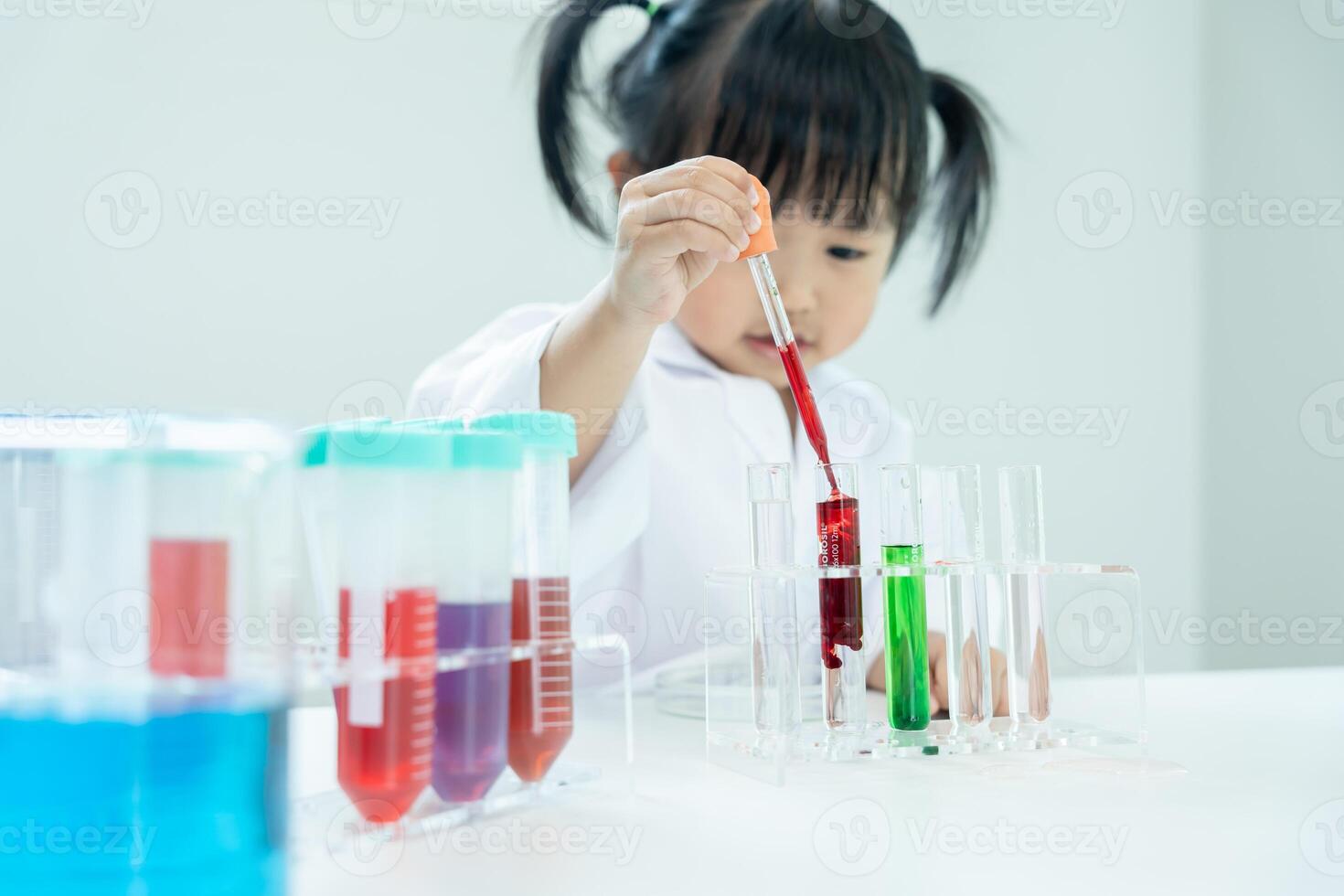 Children Scientist education scientific in laboratory. Medical child learning, Biotechnology, discover, imagine, executive function, kid, education, intelligence quotient. photo