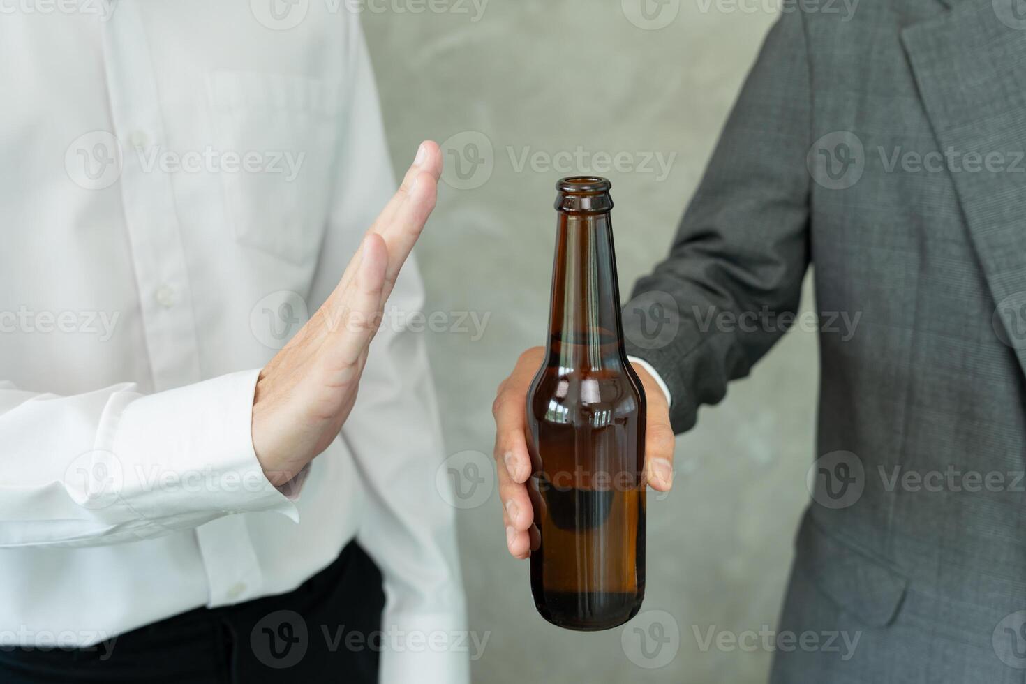 refuses say no and avoid to drink an alcohol whiskey, stopping hand sign male, alcoholism treatment, alcohol addiction, quit booze, Stop Drinking Alcohol. Refuse Glass liquor, unhealthy, reject photo