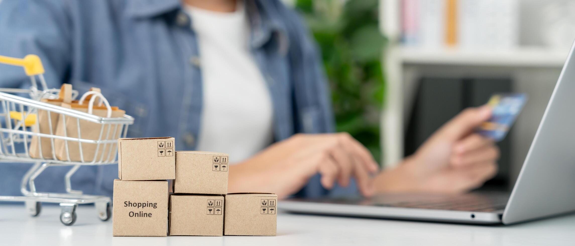computer for online shopping at home. stay home, technology, electronic commerce, internet, market place, final or summer or big sale, payment, discount for credit, offer, Low price photo