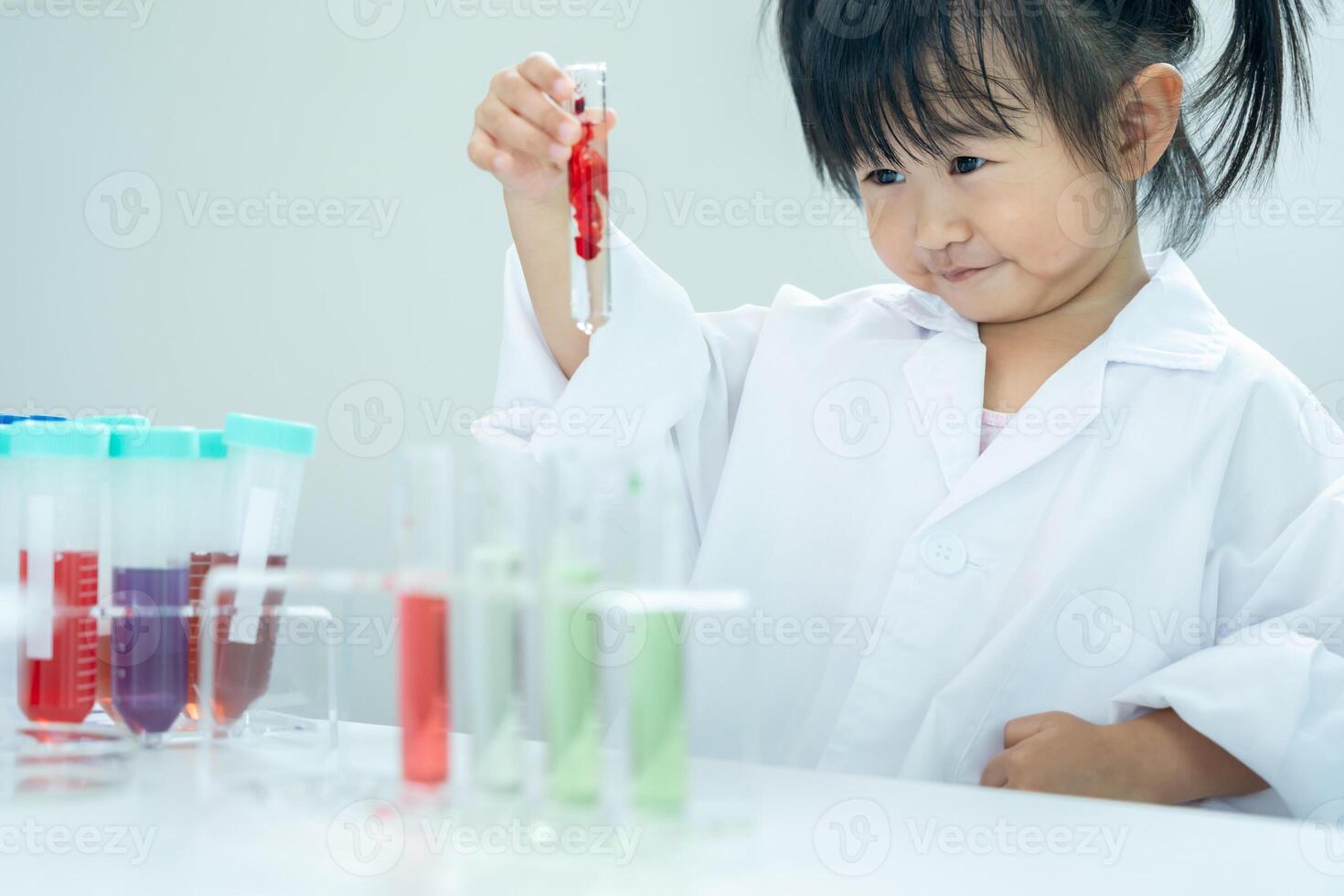 Child Scientist education scientific in laboratory. Medical child learning, Biotechnology, discover, imagine, executive function, kid, education, intelligence quotient, emotional quotient photo