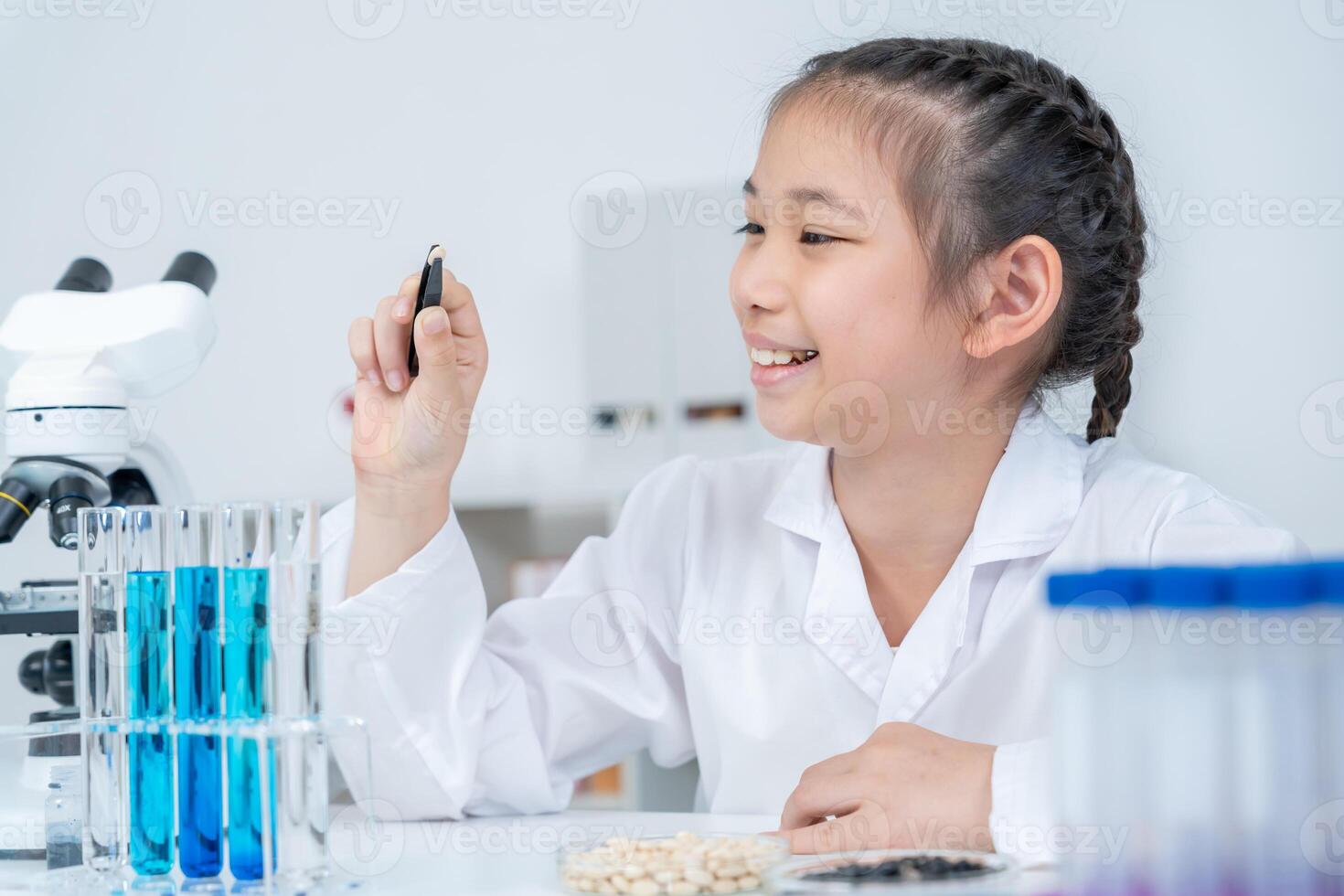 Children Scientist education scientific in laboratory. Medical child learning, Biotechnology, discover, imagine, executive function, kid, education, intelligence quotient, emotional quotient. photo