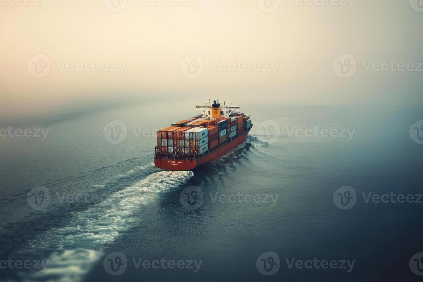 Freighter carrying goods through calm waters in Gulf of Mexico photo