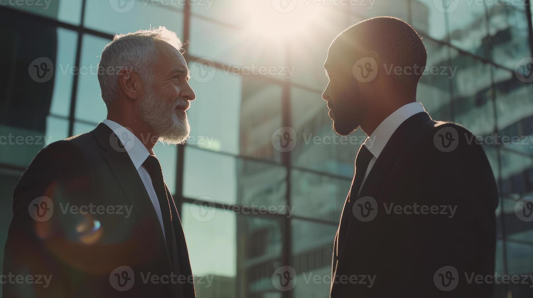 Senior employee mentoring younger colleague in corporate setting, showcasing positive interaction and diverse backgrounds photo