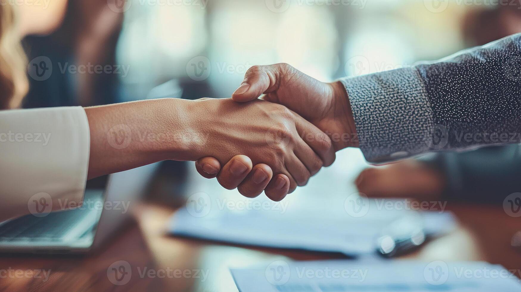 team of professionals shaking hands in meeting, symbolizing collaboration and agreement photo