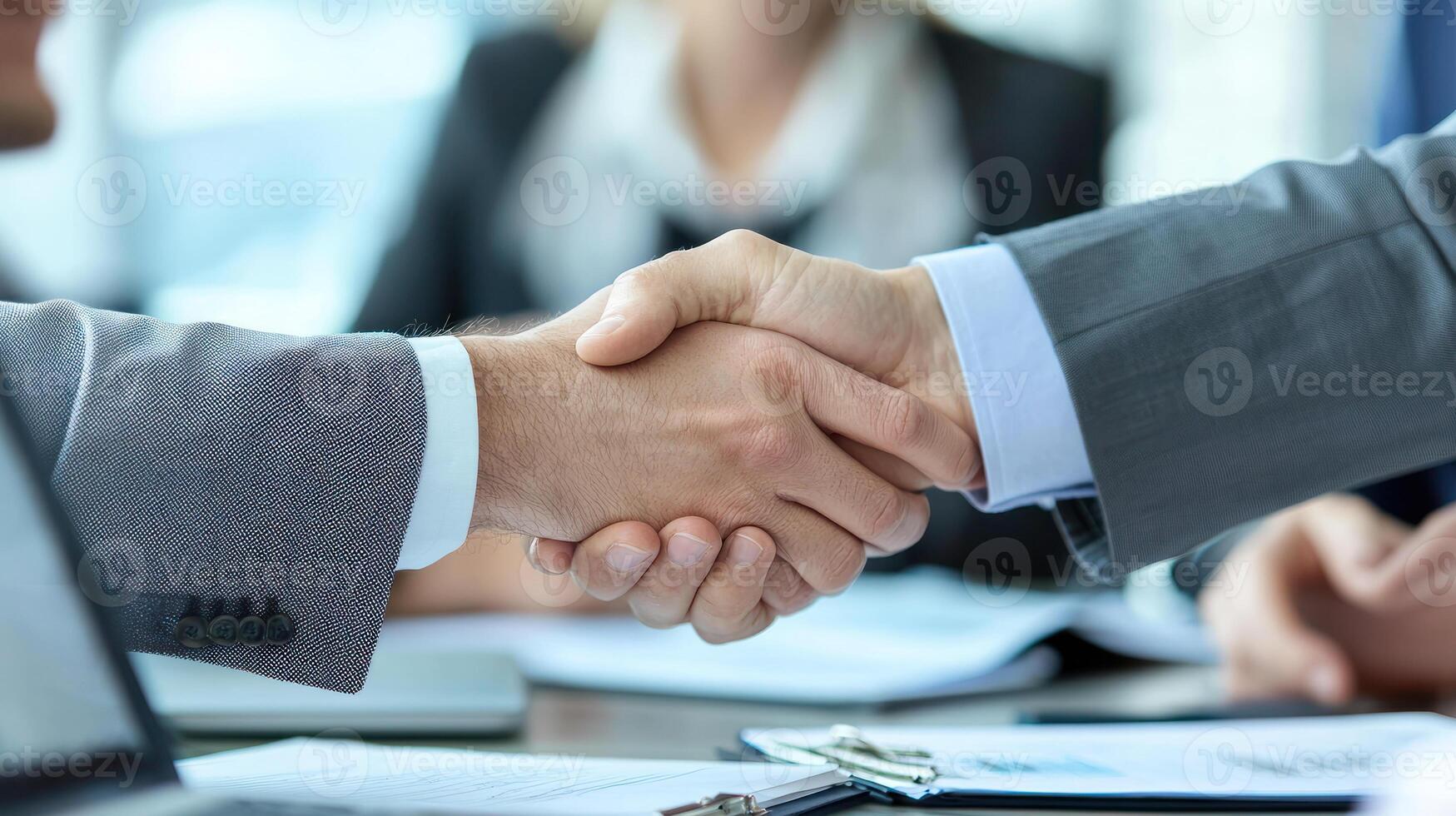 Business meeting handshake symbolizing agreement and collaboration photo