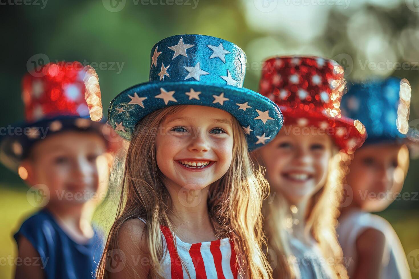 Children wearing patriotic hats, celebrating leadership and unity joyfully photo