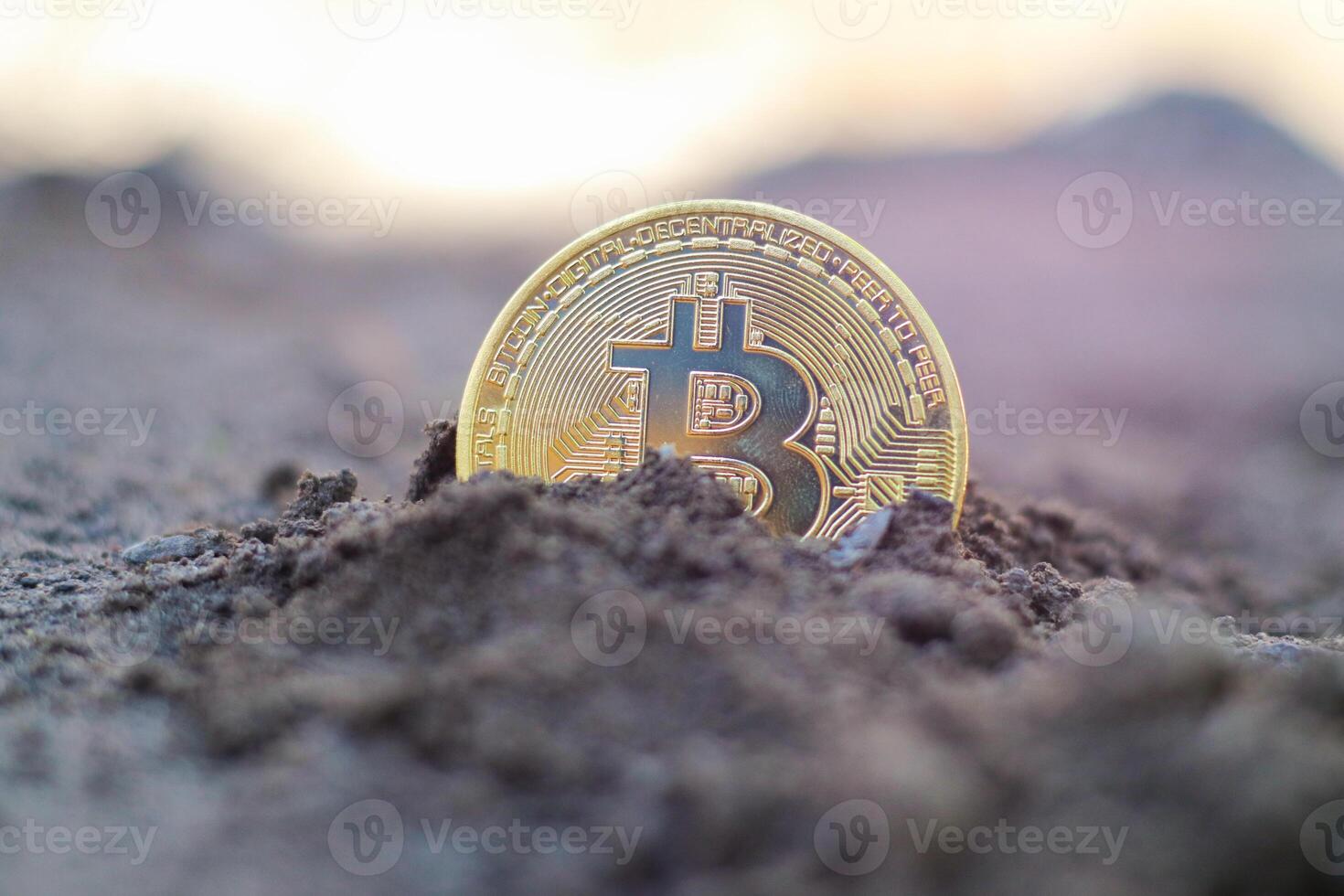 Bitcoin hold concept. Cryptocurrency stored in the ground - saving symbol. photo