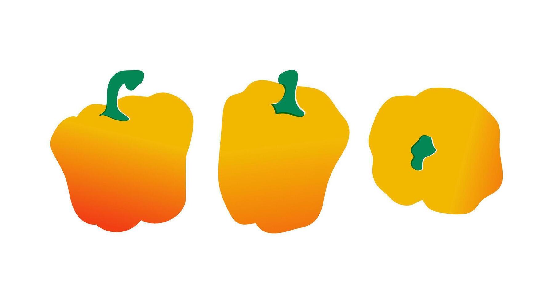 Set of yellow sweet peppers. Collection of vegetables in risograph style. Illustration of summer vegetables isolated on white background. Food silhouette. vector