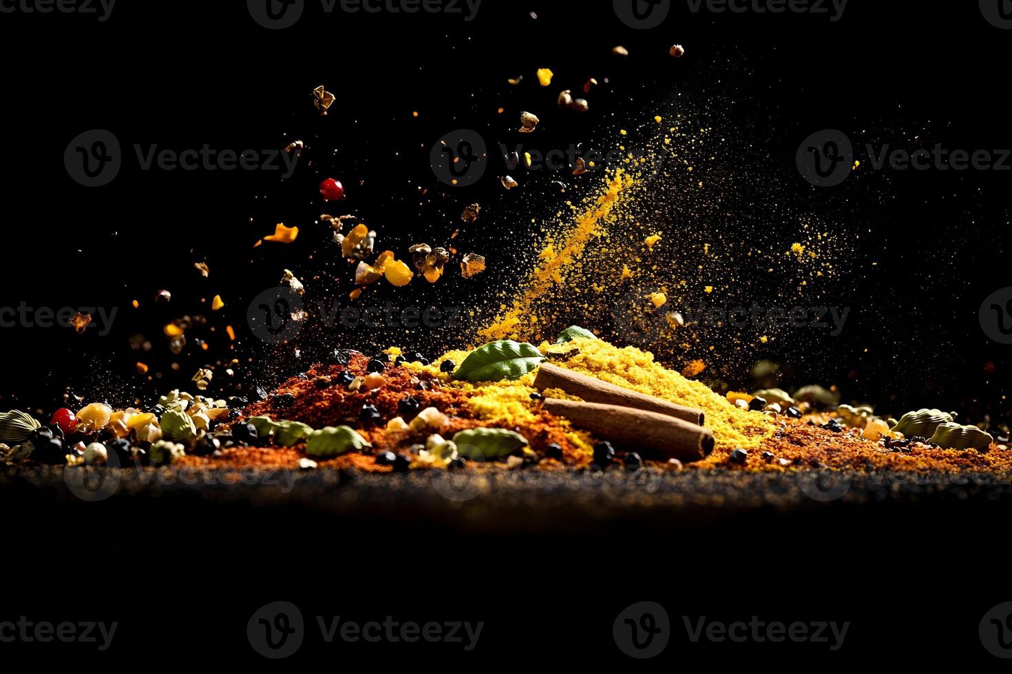 Vibrant Spices Explosion Culinary Illustration photo