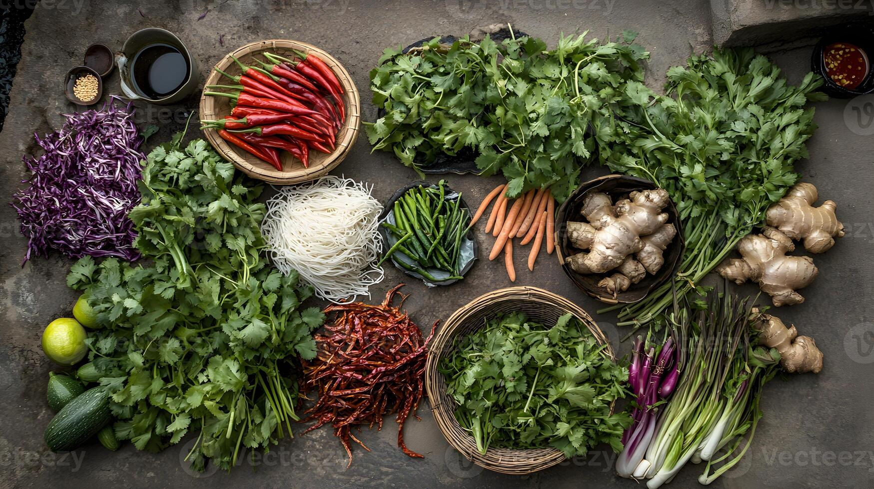 Vibrant Asian Cuisine Ingredients Flat Lay Photography photo