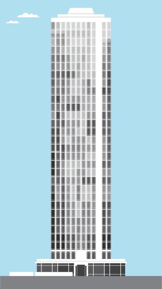 modern tall skyscraper skyline with grey color tone and windows on blue sky background and random reflect mirror vector
