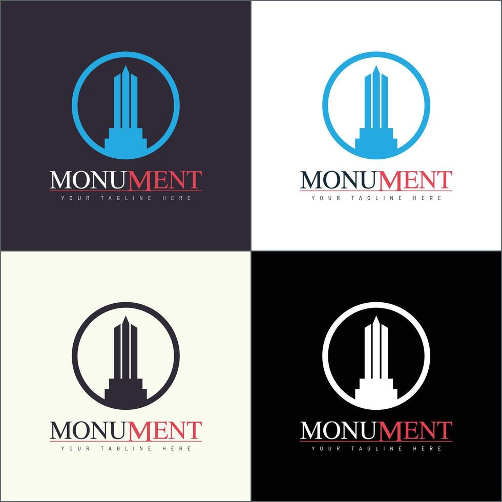 Obelisk Monument tower silhouette logo set template design vector