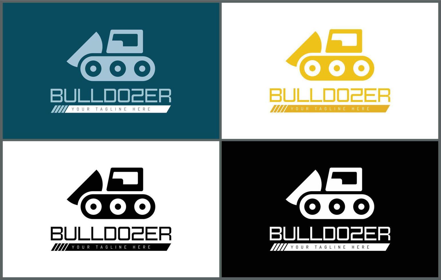 Bulldozer heavy duty vehicle silhouette logo set template design vector