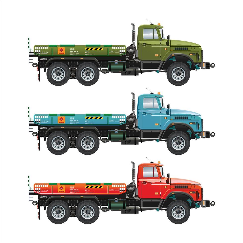 Semi truck medium pickup car set vehicle 3D illustration vector