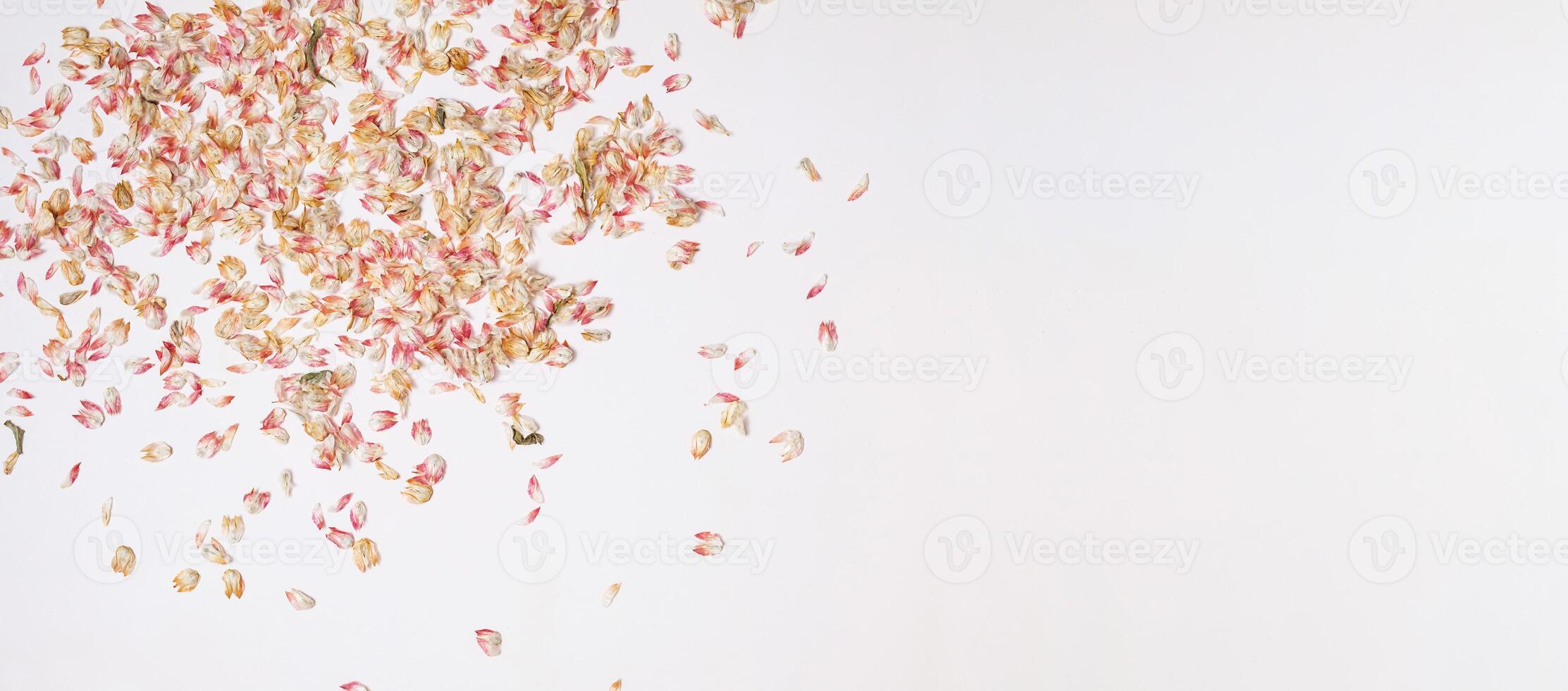 Sustainable dried petals confetti. Zero waste festive background photo