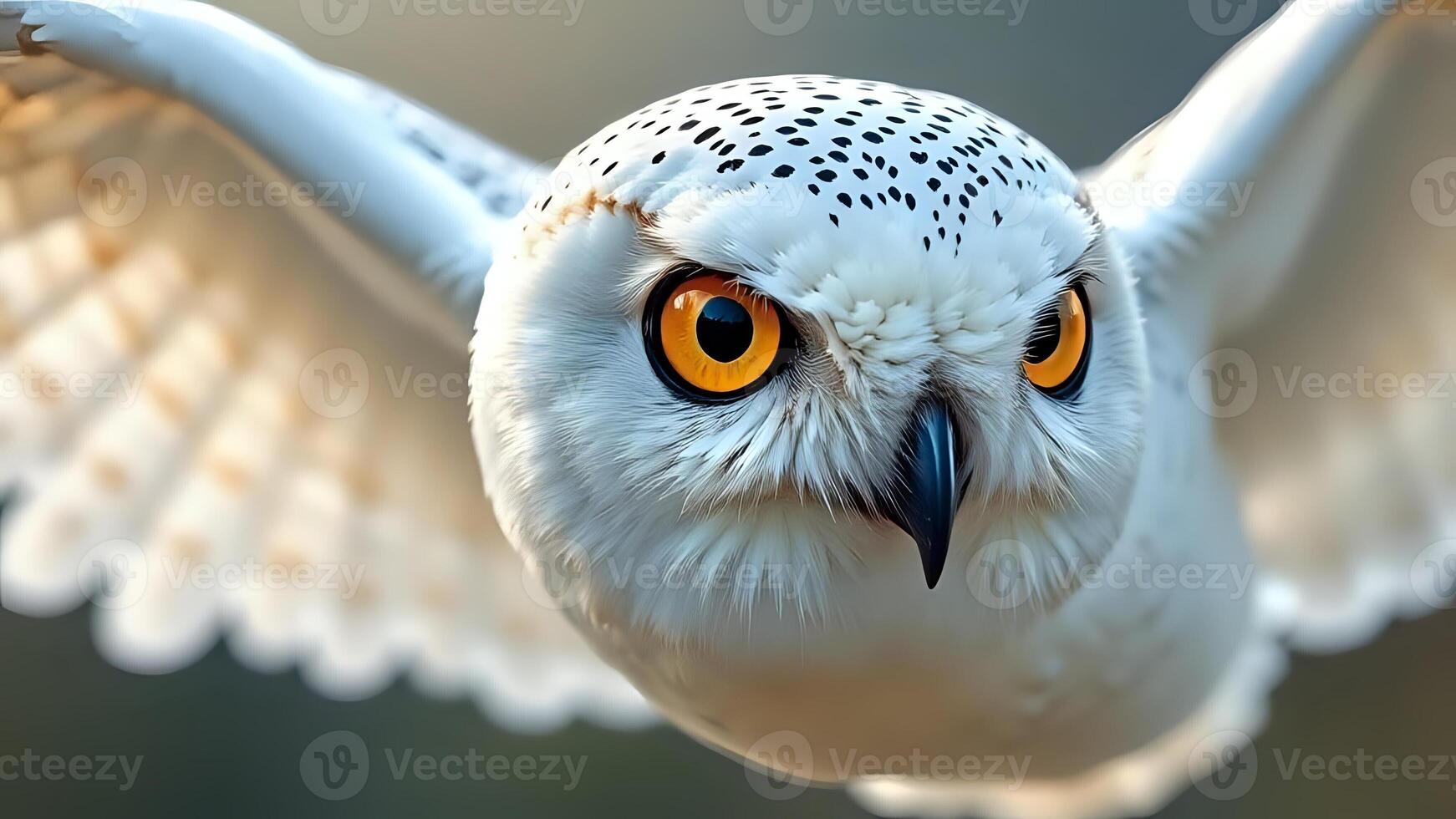 Owl Soaring with Piercing Golden Eyes photo