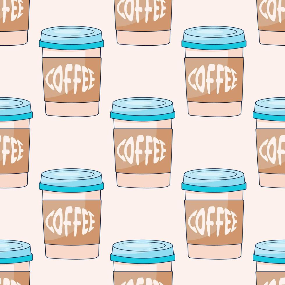 Seamless pattern with a paper cup of coffee. Endless texture vector