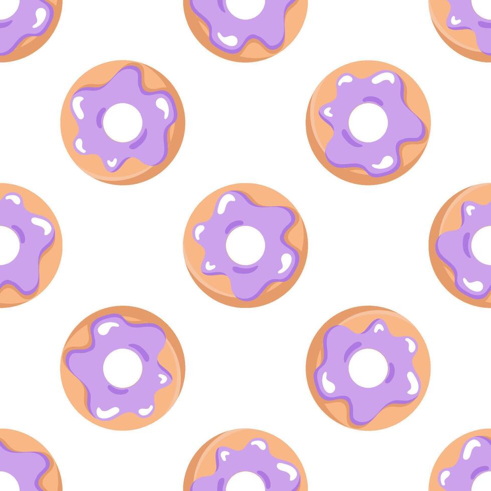 Seamless donut pattern in purple glaze. Endless texture on a transparent background vector