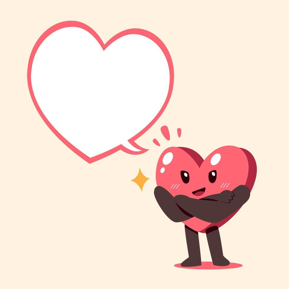 Cartoon heart character with speech bubble for design. vector