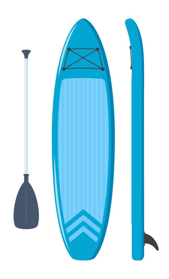 Inflatable sup board for outdoor activities and water sports. Stand up pabble board in different view. illustration. vector