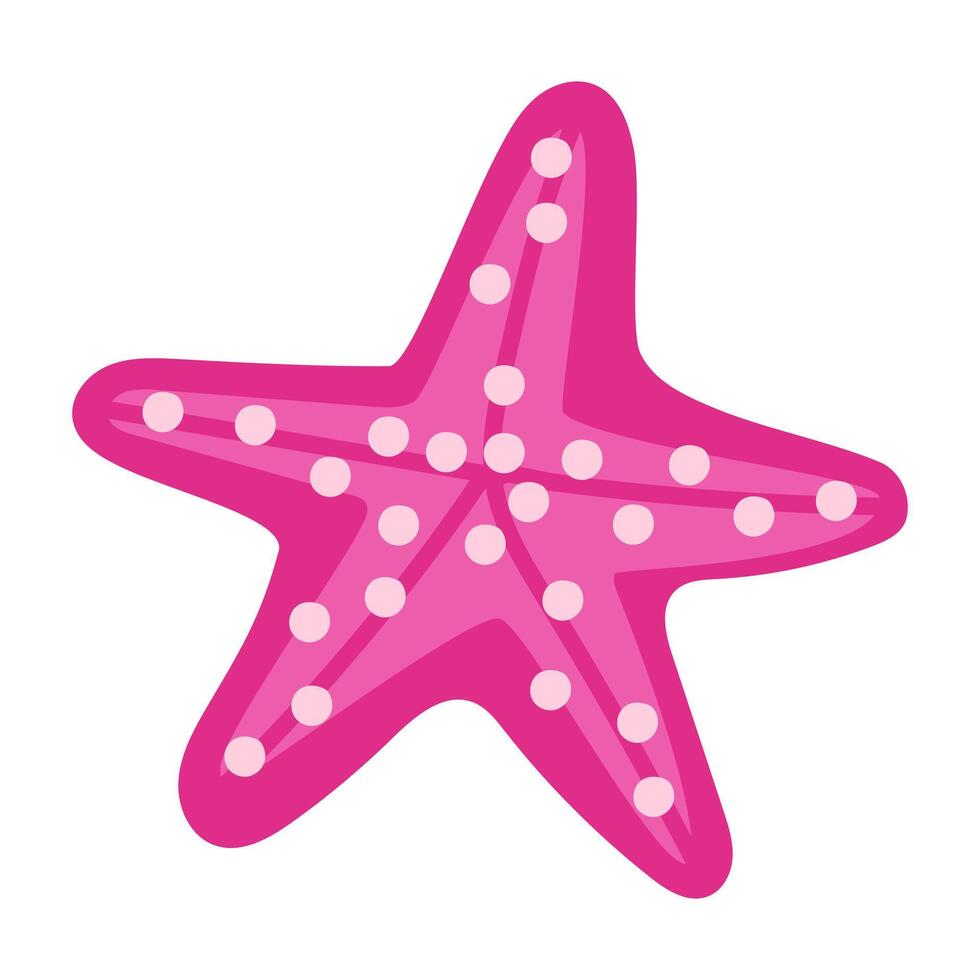 The starfish. A pink star with dots and stripes is isolated on a white background. The drawing is handmade in a flat, minimalistic style. Cute illustration of a tropical vacation vector