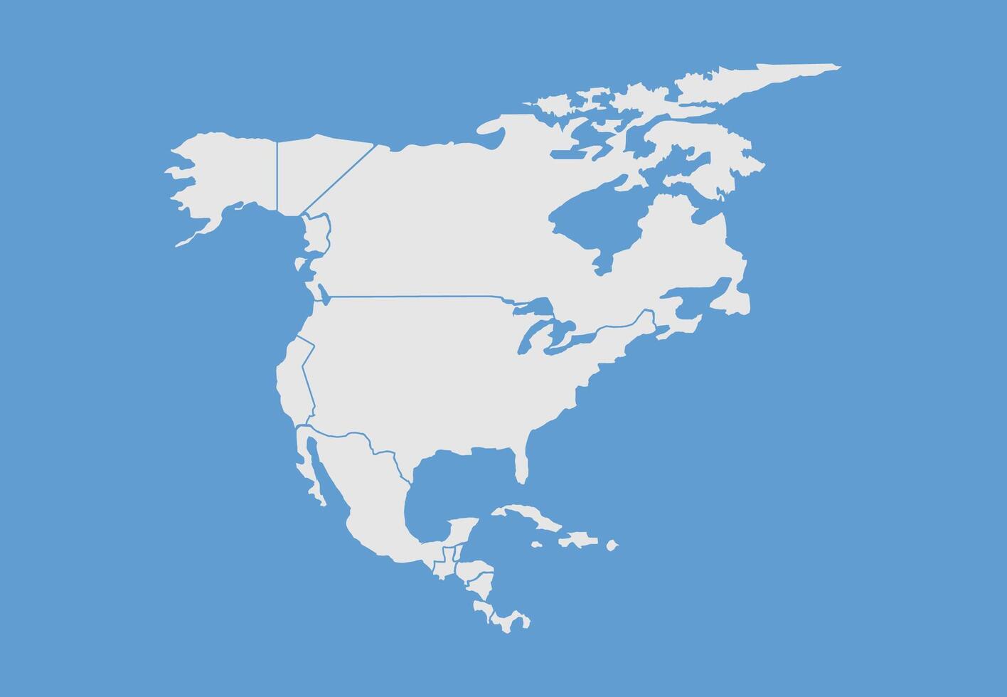 Map of North America on blue background. Close up of North America on world map vector