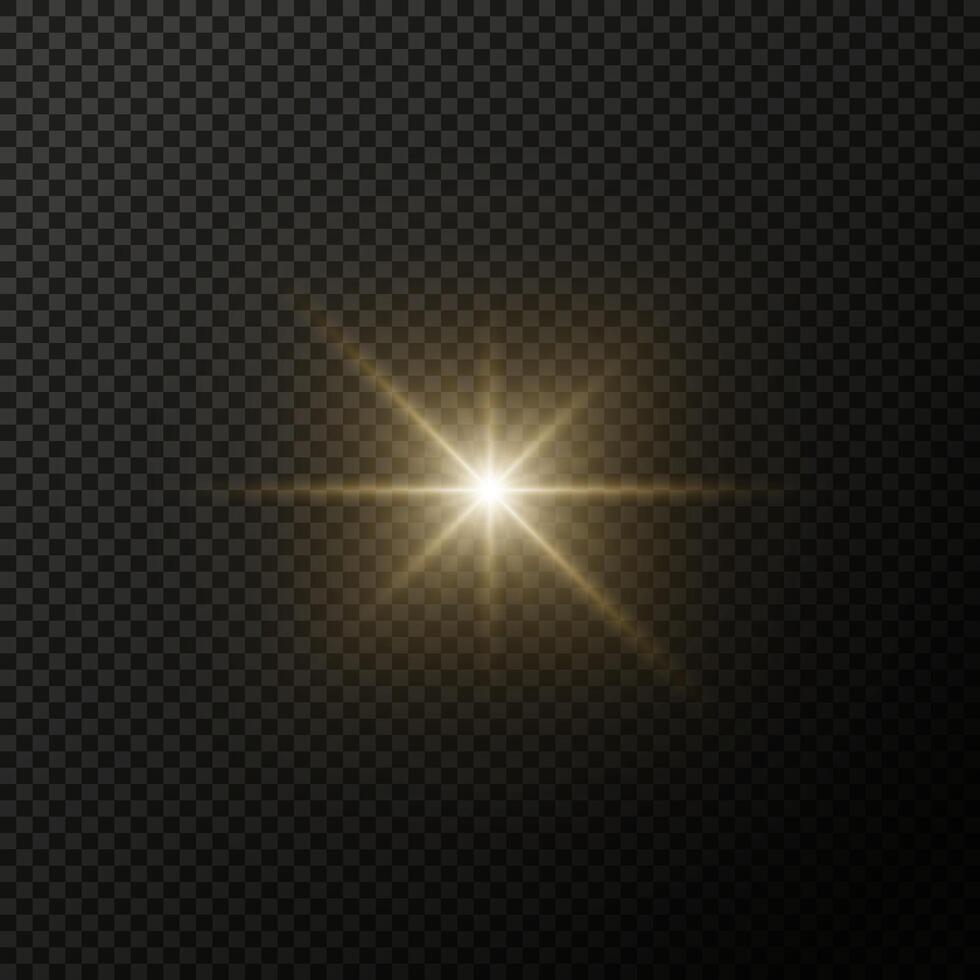 Star light effect isolated Glare of light yellow sunshine ray vector