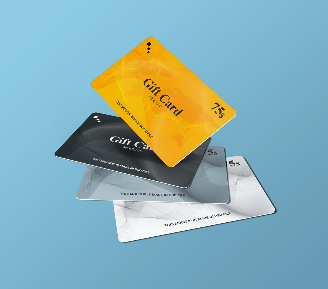 Four Gift Card, Debit Card, Credit Card Mockup Design psd