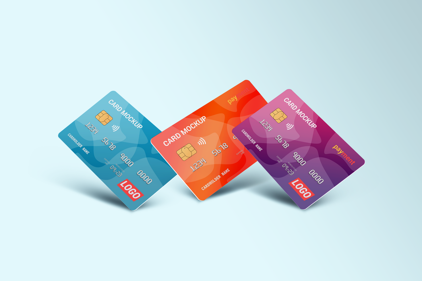 Three Color Credit card, Gift Card Mockup psd
