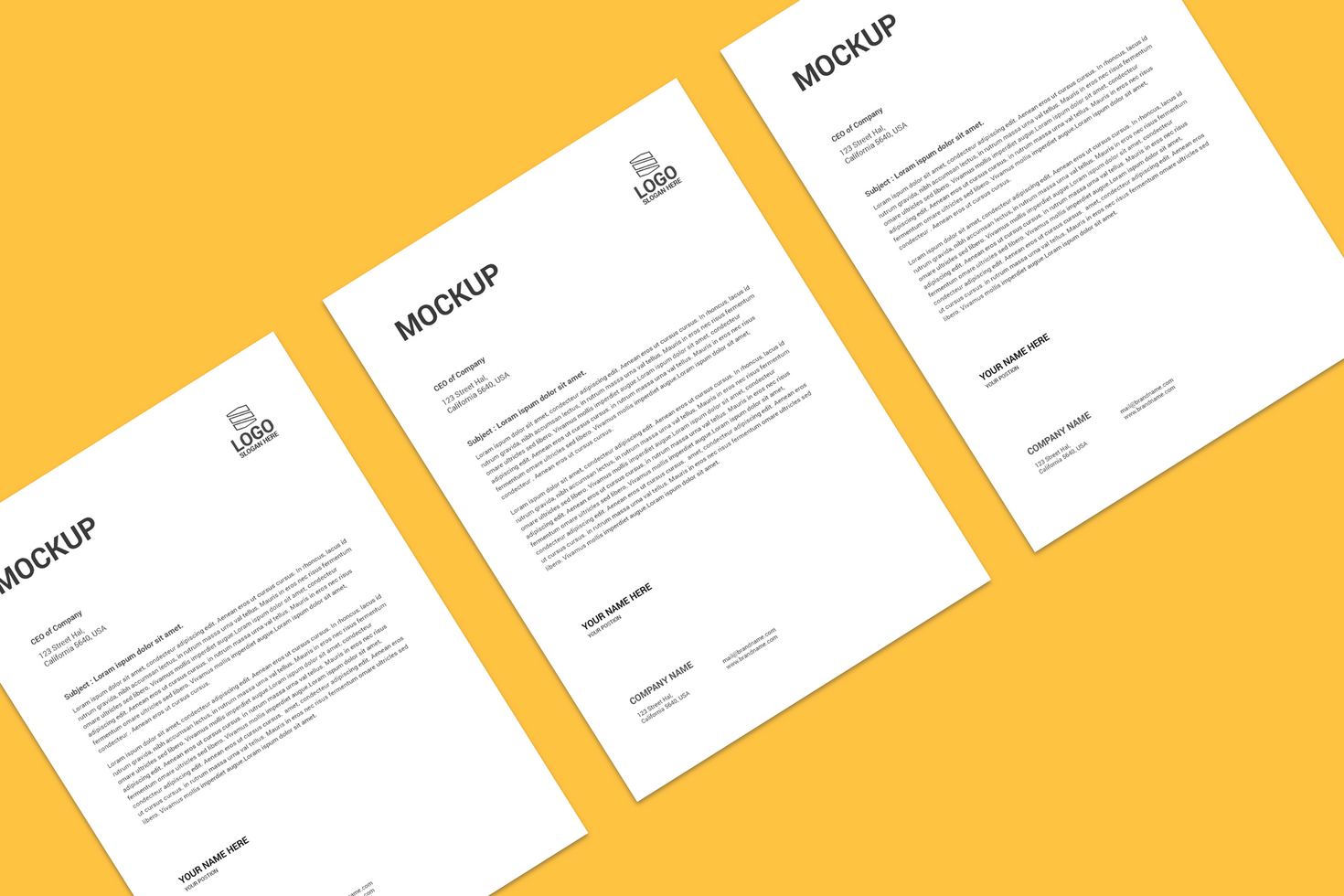 Three A4 Pages Letterhead Mockup in Floor psd