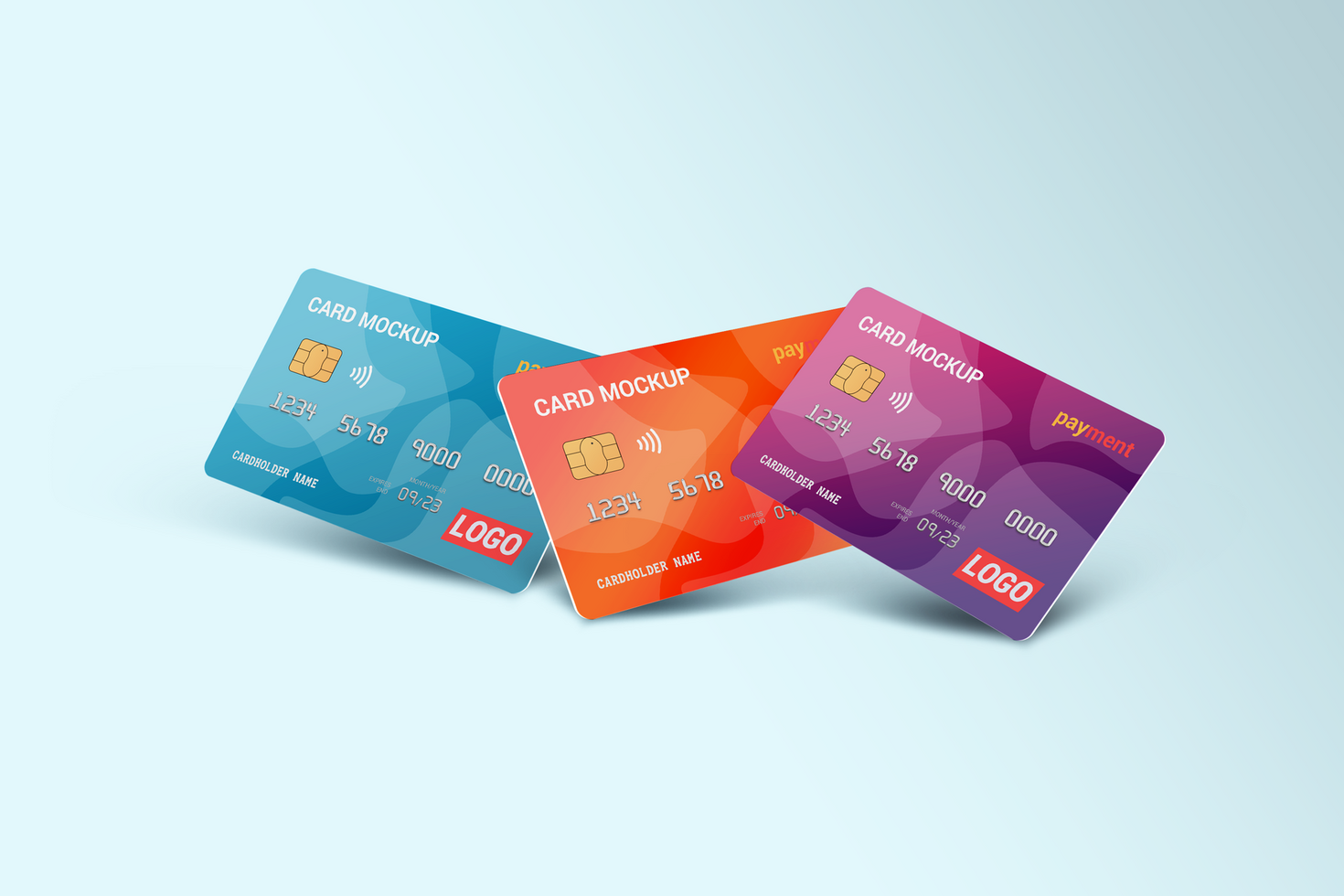 Three Credit card, Gift Card Floor Mockup psd