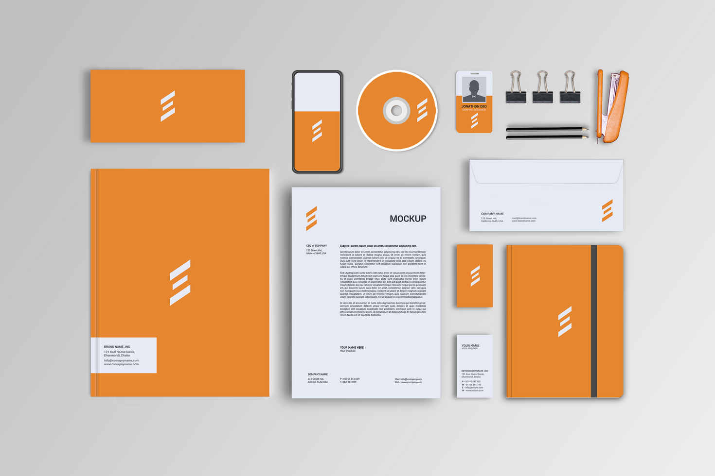 Stationary Front View Mockup Design psd