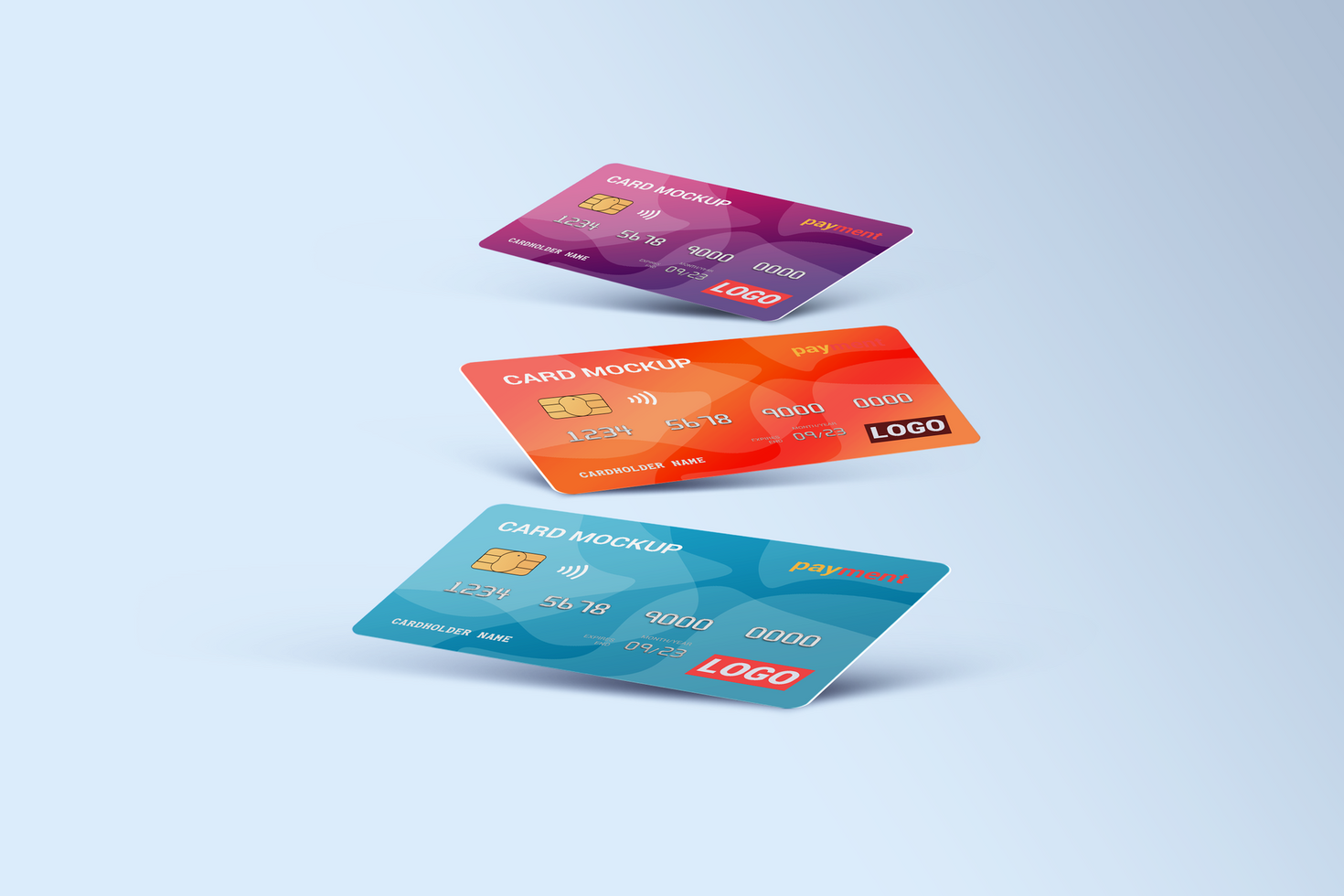 Three Credit card, Gift Card Mockup psd