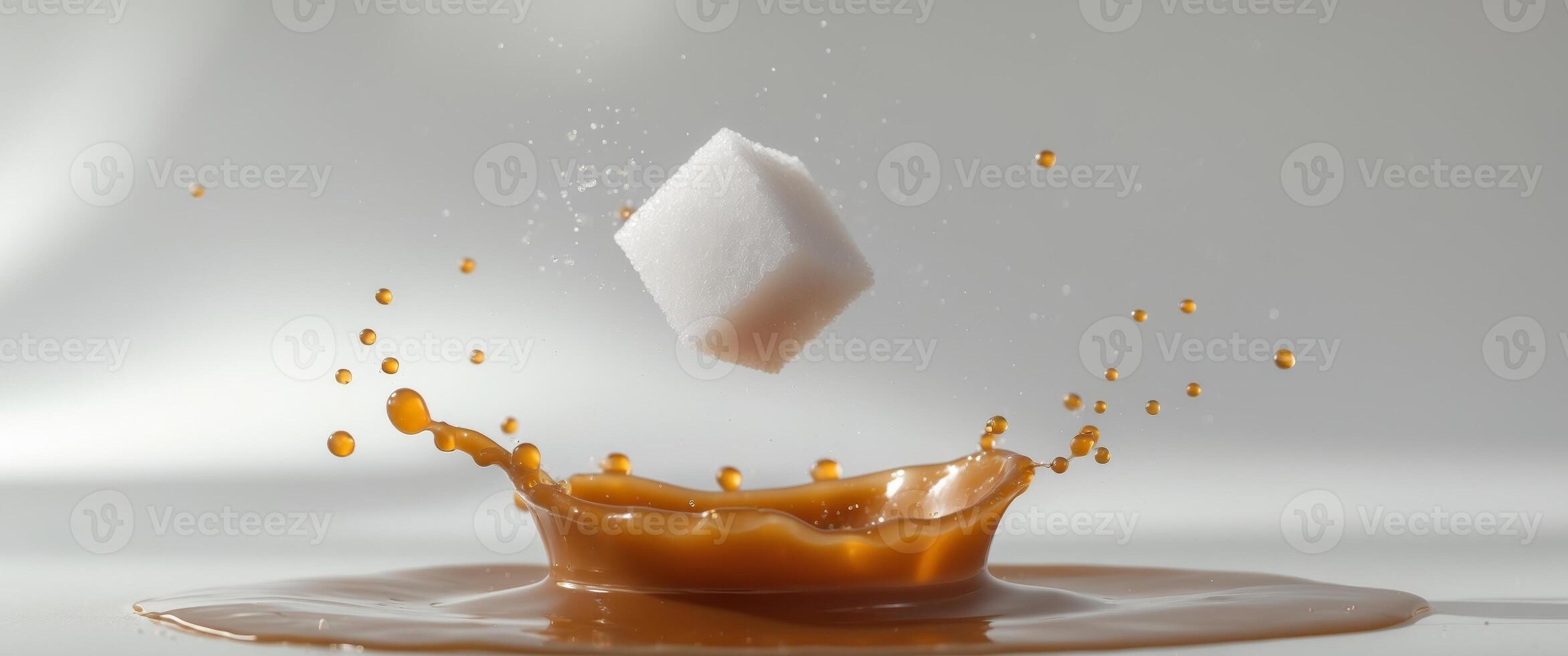 Sugar Cube Splashing into Sweet Caramel Liquid photo