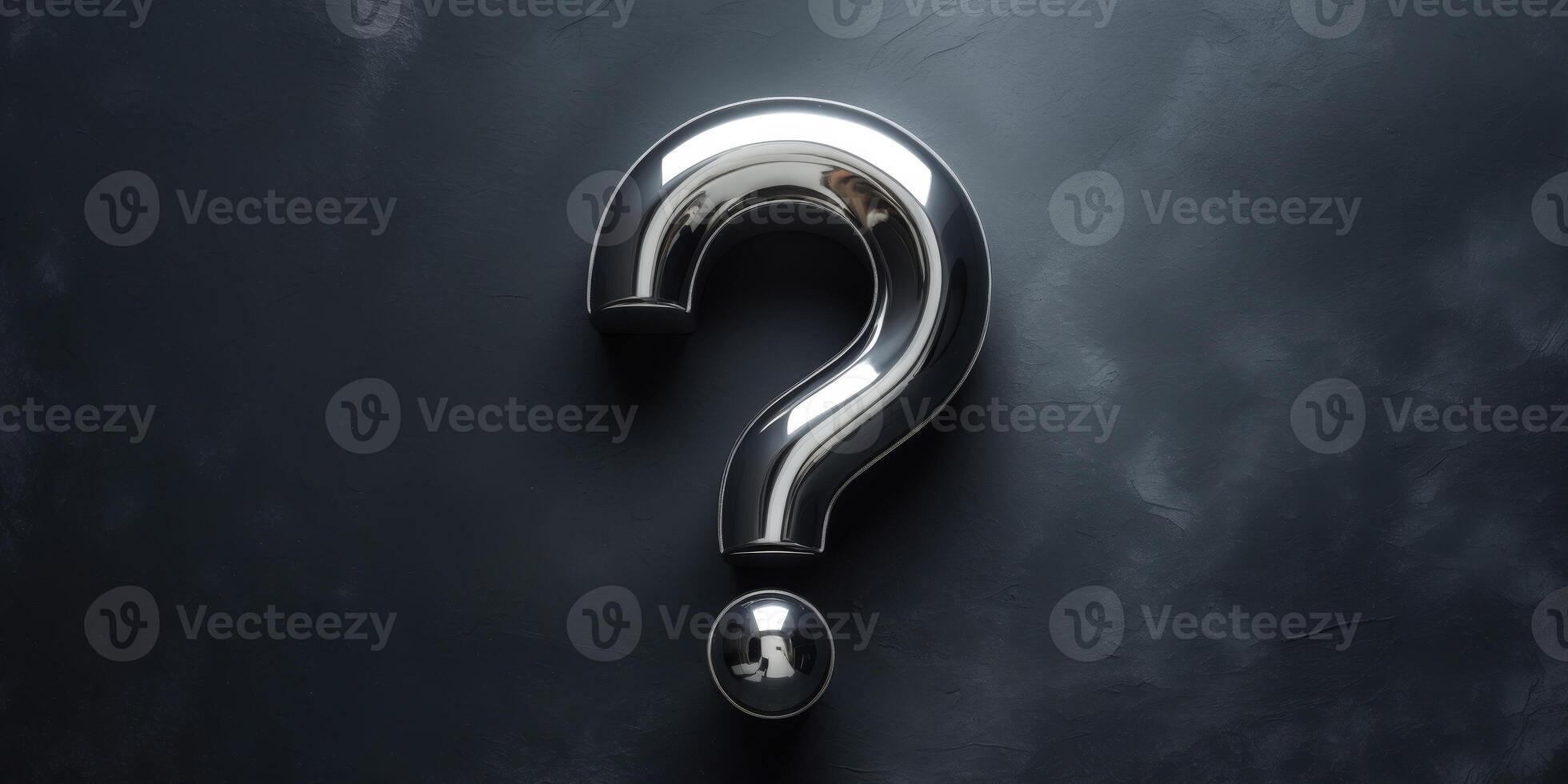 Metallic Question Mark on Dark Textured Background. photo