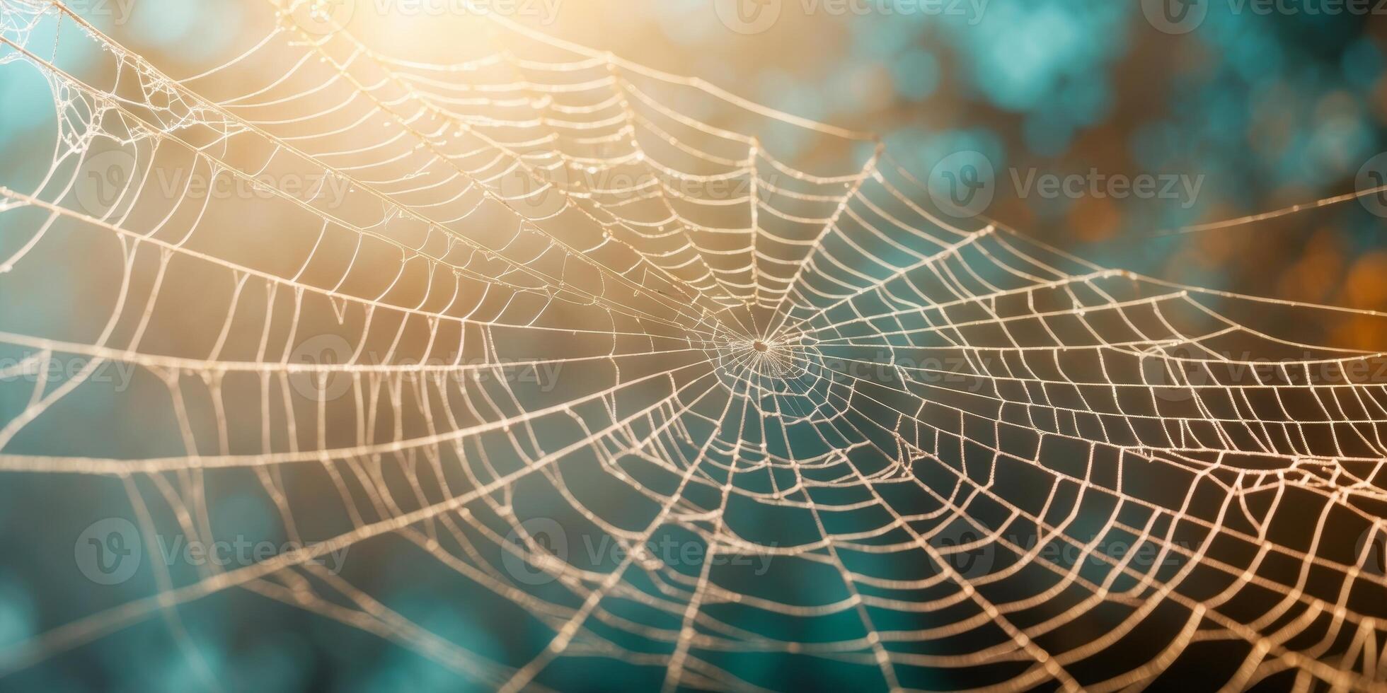 Intricate Spiderweb Texture Abstract Background of Nature s Design with Golden Hues and Teal Accents. photo