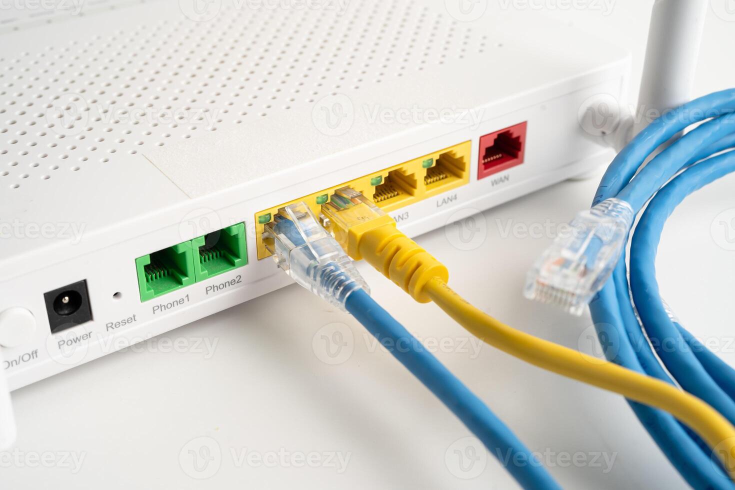 Ethernet cable with wireless router connect to internet service provider photo