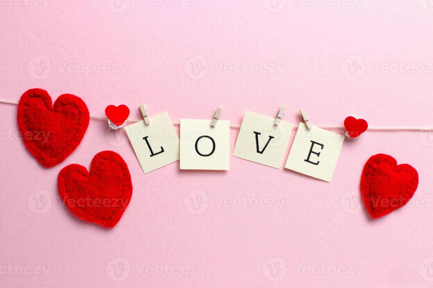 Valentine's Day Celebration Background with Red Hearts photo